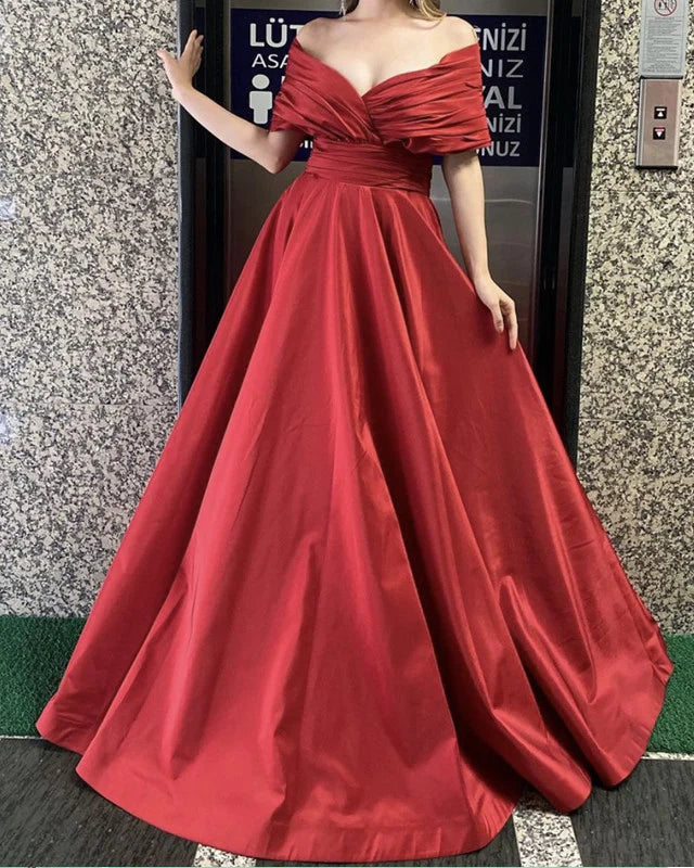 Pretty A Line Off The Shoulder Polka Dots Satin Long Prom Dress, Evening Dress C6963 main image 1
