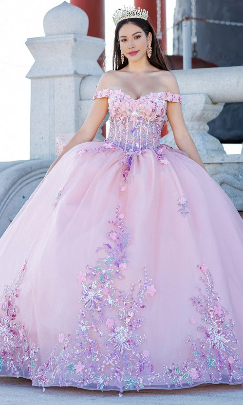 Blush Quinceanera Ball Gown Princess Dress Floor Length Sleeveless Off Shoulder with Appliques