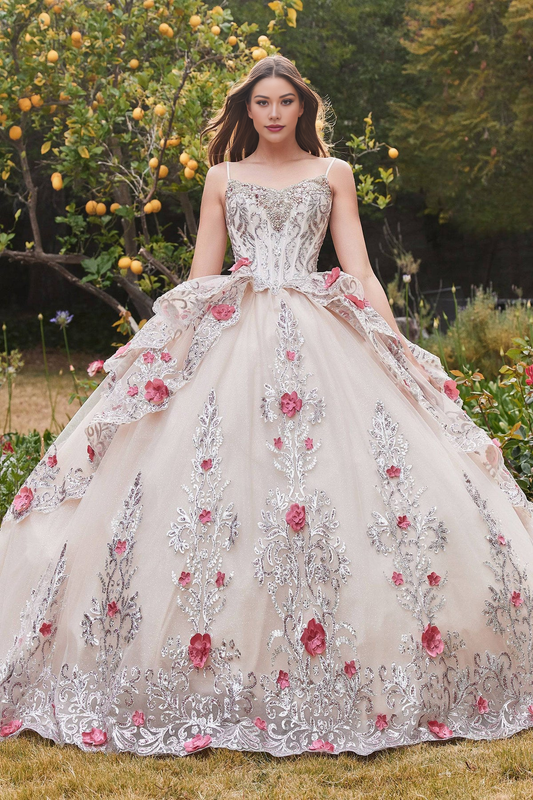 Corset Style Champagne Lace Quinceanera Ball Gown - Quinceanera Dress