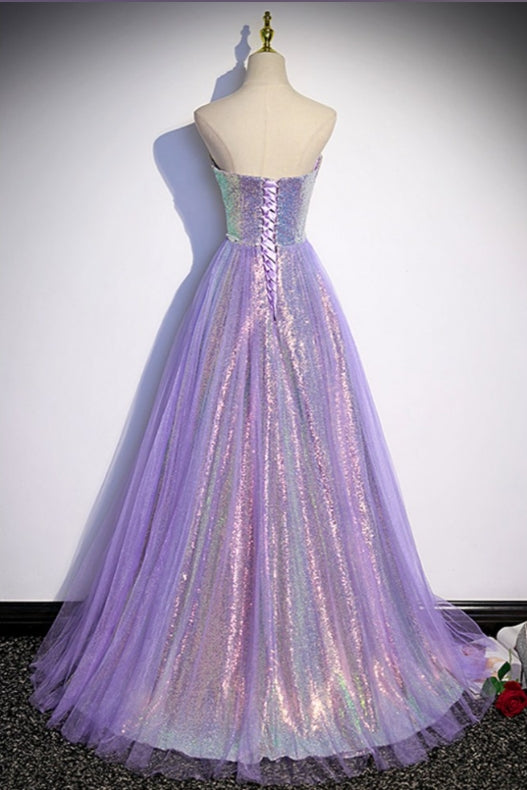 Stunning Ballgown Sparkly Purple Long Aline Prom Dress For Parties