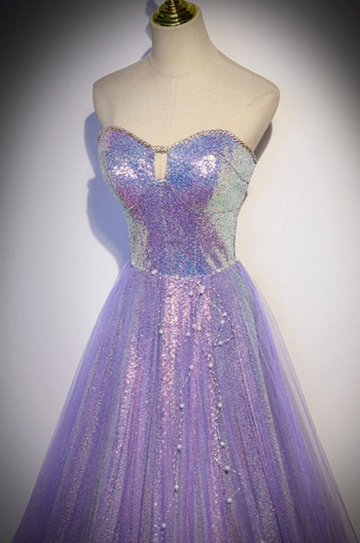 Stunning Ballgown Sparkly Purple Long Aline Prom Dress For Parties