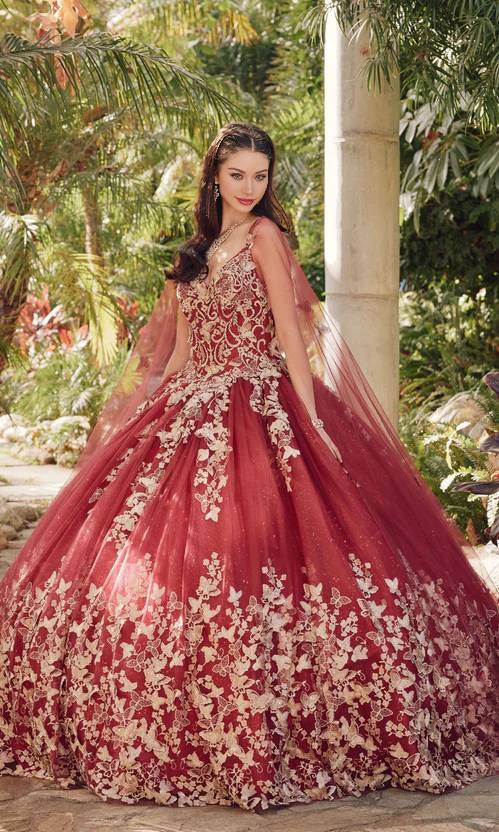 Quinceañera Dress with Sheer Cape Ball Gown Quinceanera Dresses Princess Dress with Appliques