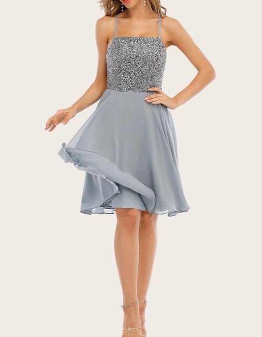 Grey Beaded Short Homecoming Dress