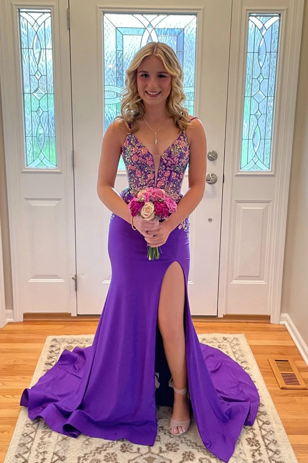 Charming Purple V Neck Mermaid Evening Dress,Purple Evening Gown Y6621 main image 1