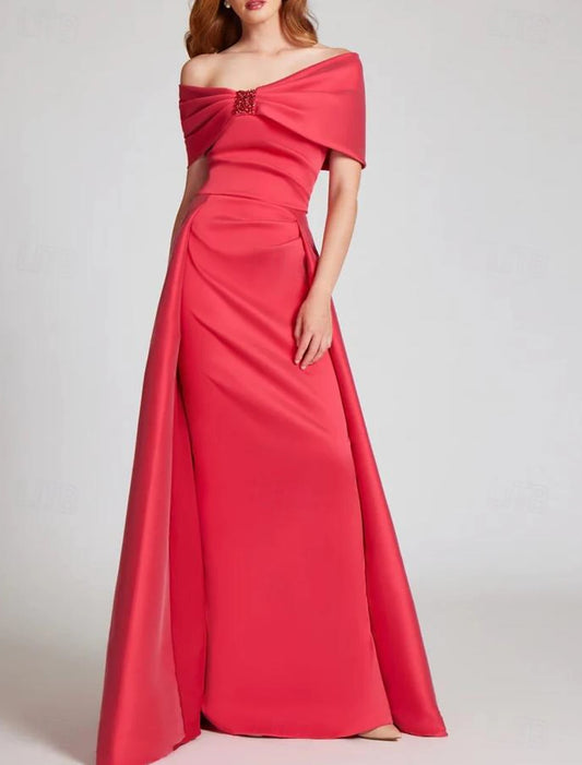 Sheath / Column Evening Gown Elegant Dress Formal Floor Length Sleeveless Off Shoulder Satin with Butterfly