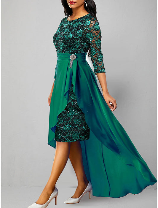 Women's Lace Dress Prom Dress Party Dress Lace Ruffle V Neck 3/4 Length Sleeve Vacation Green Spring Winter Dress
