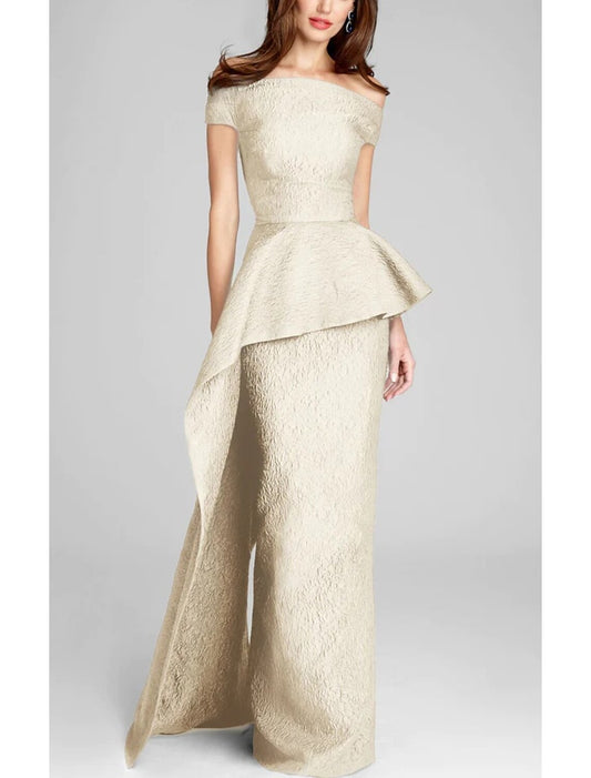 Sheath / Column Evening Gown Elegant Dress Formal Prom Floor Length Sleeveless Off Shoulder Polyester with Floral Print