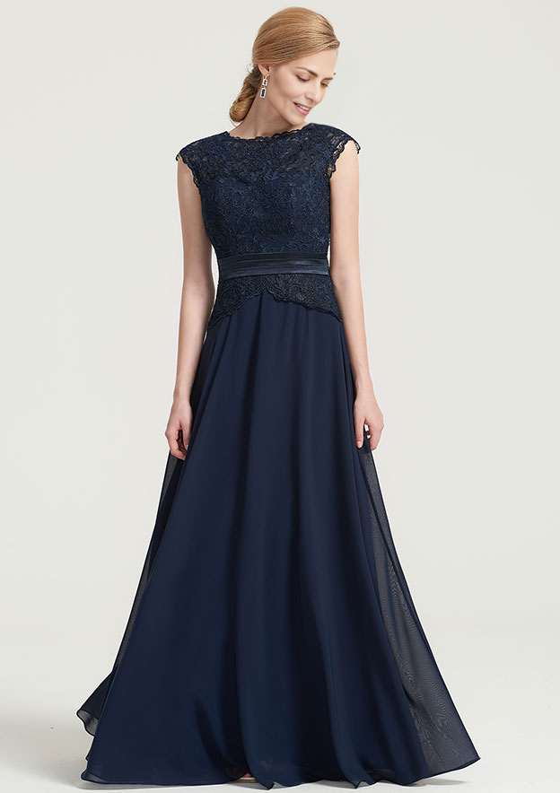 A-line Sleeveless Long/Floor-Length Chiffon Mother of the Bride Dress Lace Pleated