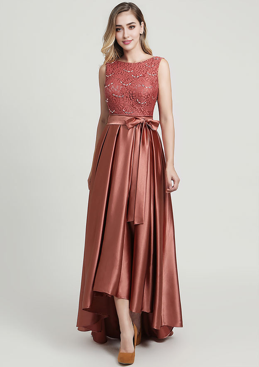 Satin Mother of the Bride Dress Ankle-Length With Waistband Beading Lace Ruffles