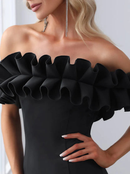 Sweet Ruffled Off Shoulder Mermaid Maxi Evening Dress