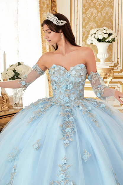 Layered Floral Ball Gown Quinceanera Dress Evening Gown Luxurious Dress Valentine's Day Quinceanera Chapel Train Short Sleeve Off Shoulder with Appliques