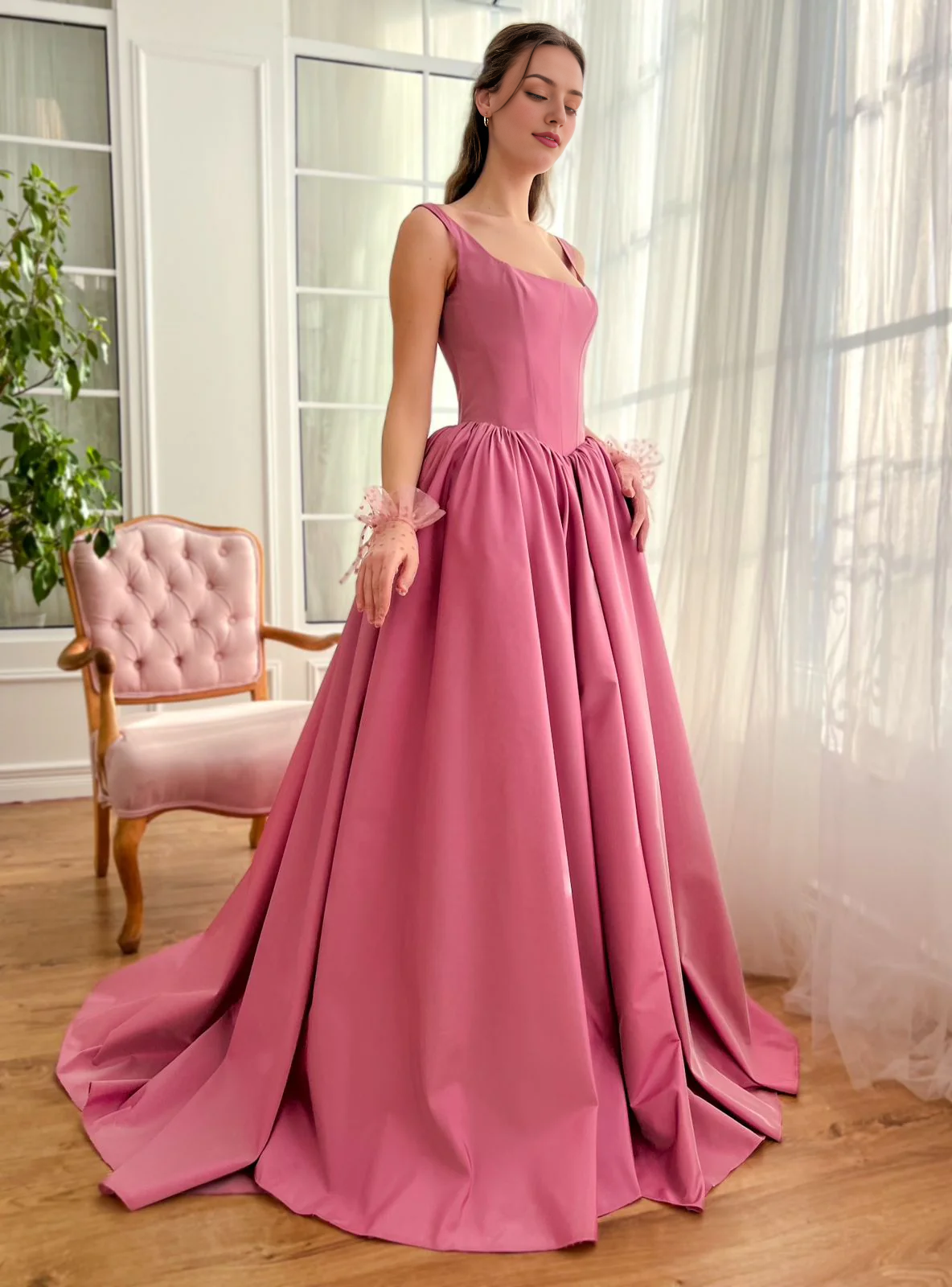 Taffeta Gown Prom Dress Floor-length Slip Dress