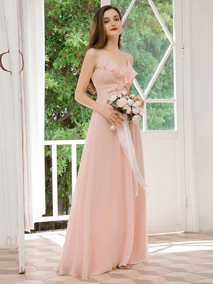 Flattering Spaghetti Straps V-neck Chiffon Bridesmaid Dresses