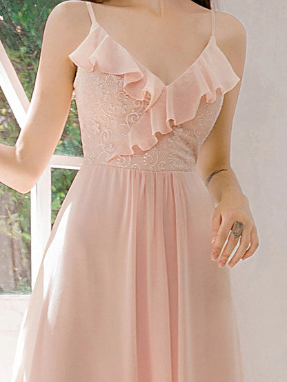 Flattering Spaghetti Straps V-neck Chiffon Bridesmaid Dresses