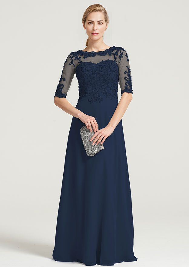 A-line Half Sleeve Floor-Length Chiffon Mother of the Bride Dress With Sequins Appliqued