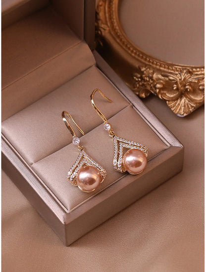 Women's Pearl Stud Earrings Fine Jewelry Rose Gold For Gift Festival 1 Pair