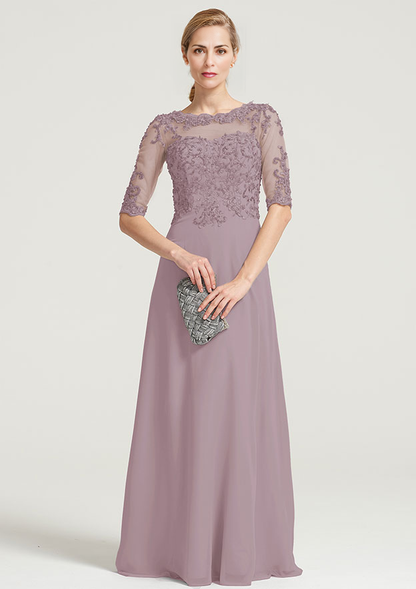 A-line Half Sleeve Floor-Length Chiffon Mother of the Bride Dress With Sequins Appliqued