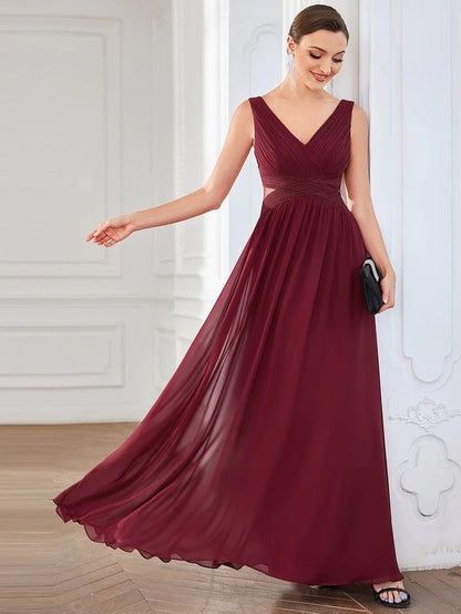 Pleated Chiffon Sleeveless Cut-Out A-Line Evening Dress