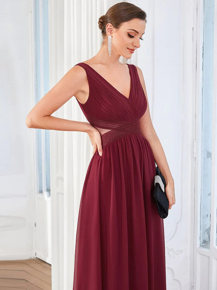 Pleated Chiffon Sleeveless Cut-Out A-Line Evening Dress