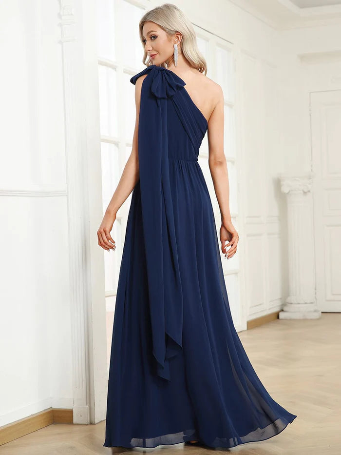 Chiffon One Shoulder Asymmetrical Embellished Waist Multiway Evening Dress