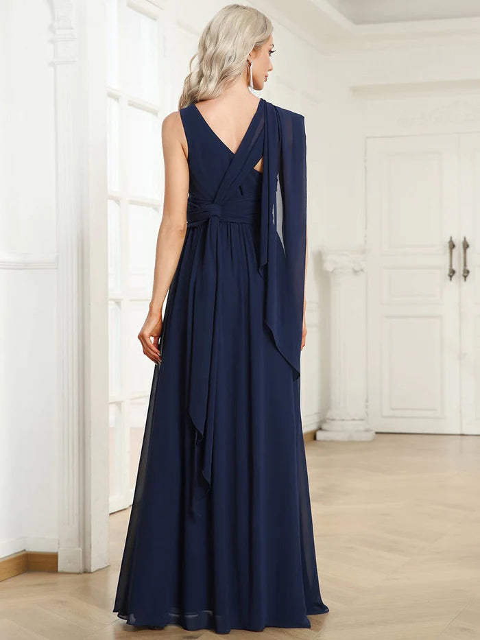 Chiffon One Shoulder Asymmetrical Embellished Waist Multiway Evening Dress