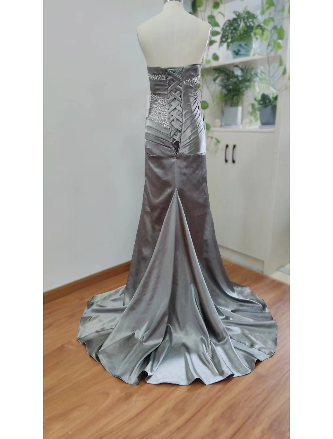 Mermaid Wedding Guest Formal Evening Dress Strapless Sleeveless Sweep / Brush Train Satin with Crystals