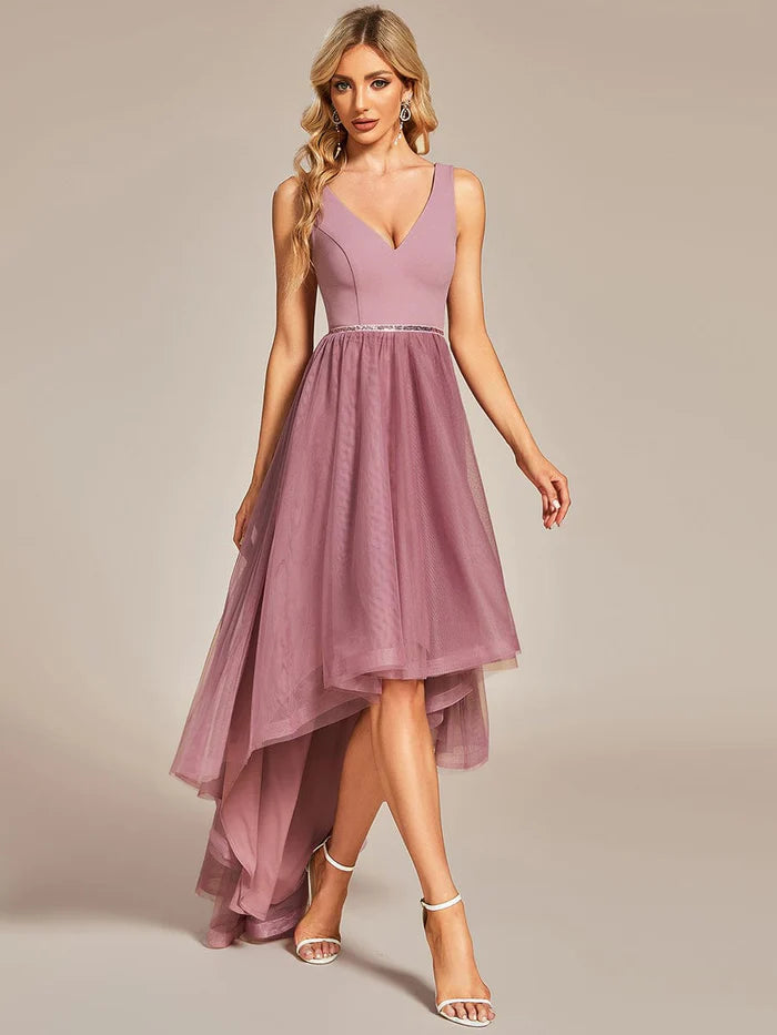 Sleeveless Tulle High Low Prom Dress