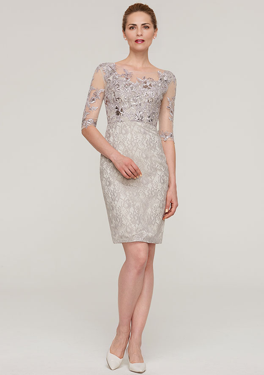 Half Sleeve Knee-Length Lace Mother of the Bride Dress With Sequins Appliqued