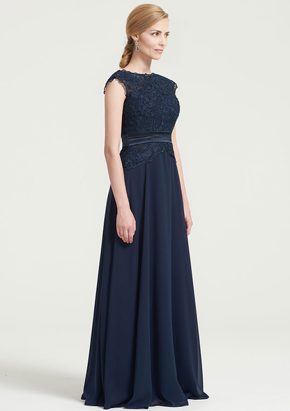 A-line Sleeveless Long/Floor-Length Chiffon Mother of the Bride Dress Lace Pleated