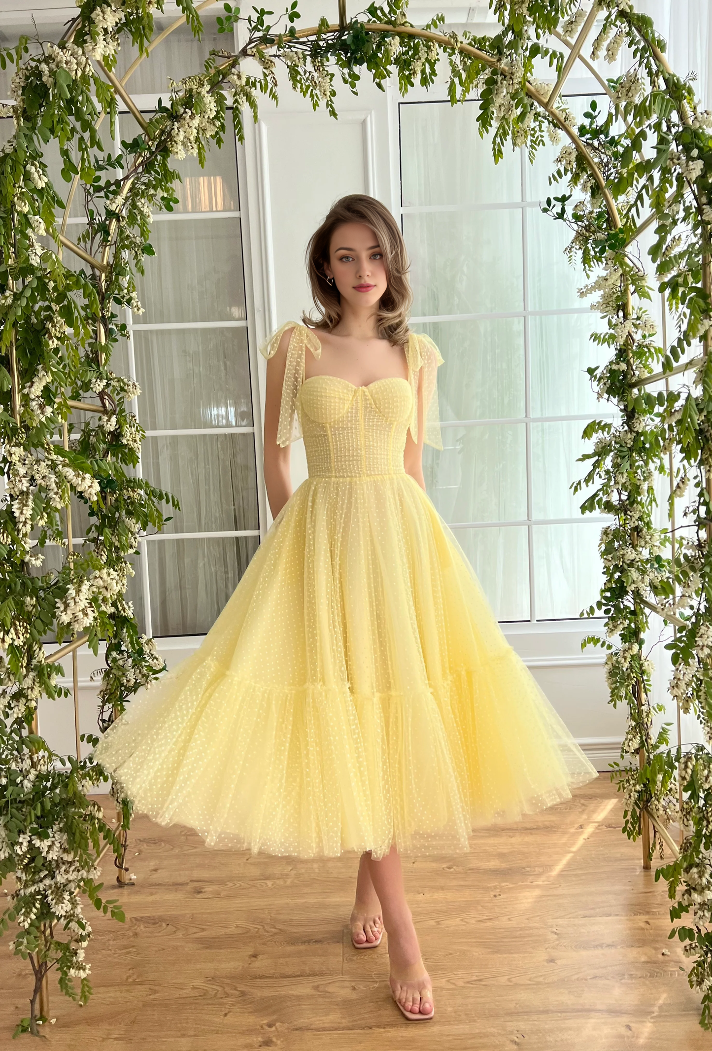 Cute A-Line Daisy Dotted Dress Tulle Prom Dress