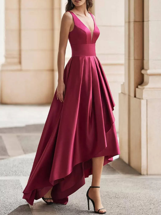 Cocktail Dress Gorgeous A-Line V-Neck Satin Wedding Guest Party Dresses