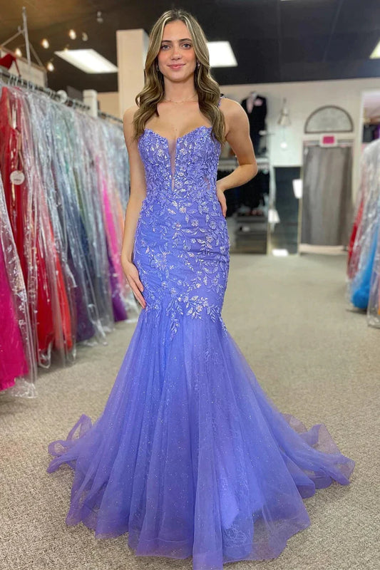 Lavender Appliques Sweetheart Trumpet Long Prom Dress