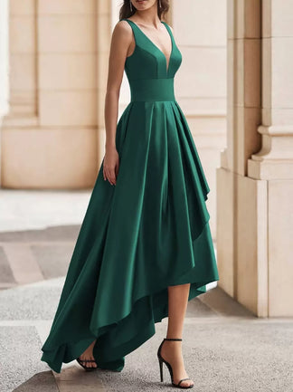 A-Line Backless V-Neck Satin Cocktail Dress Tahiti main image 1