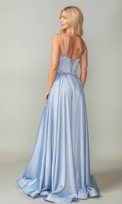 Lace-Up-Back Long A-Line Prom Dress With Slit