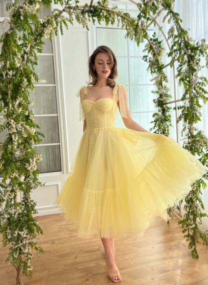 Cute A-Line Daisy Dotted Dress Tulle Prom Dress