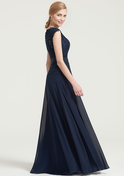 A-line Sleeveless Long/Floor-Length Chiffon Mother of the Bride Dress Lace Pleated