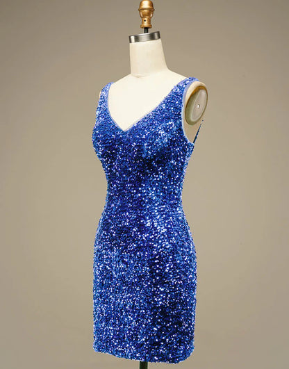 Glitter Blue Sequins Short Homecoming Dress Party Dress