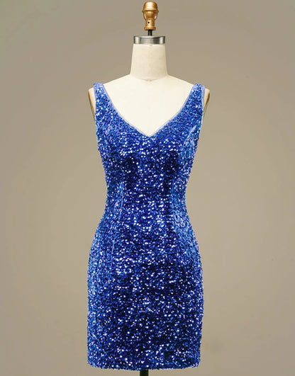 Glitter Blue Sequins Short Homecoming Dress Party Dress