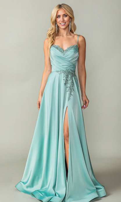 Lace-Up-Back Long A-Line Prom Dress With Slit