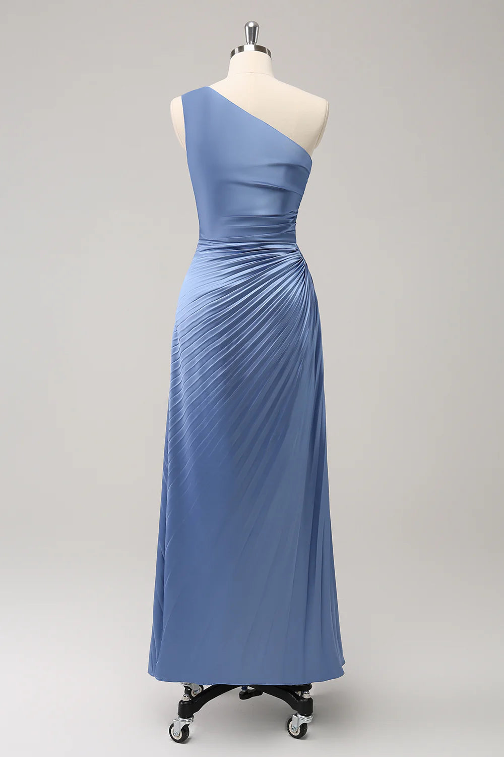 Blue One Shoulder Satin Keyhole Long Bridsmaid Dress Wedding Guest Party Dress