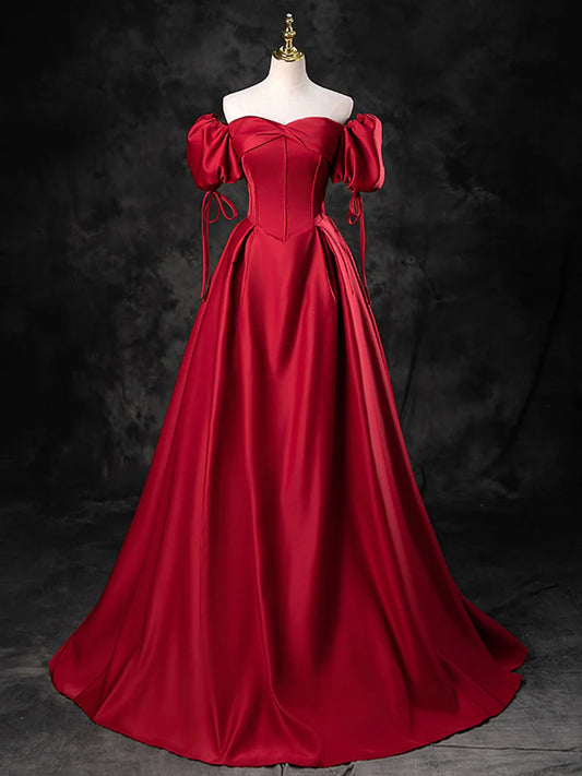 A-Line Sweetheart Neck Burgundy Long Prom Dress Formal Dress