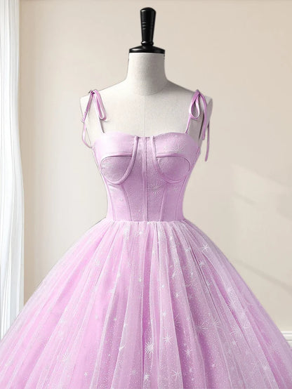 Sweetheart A-Line Tulle Long Prom Dress Sleeveless Quinceanera Dresses