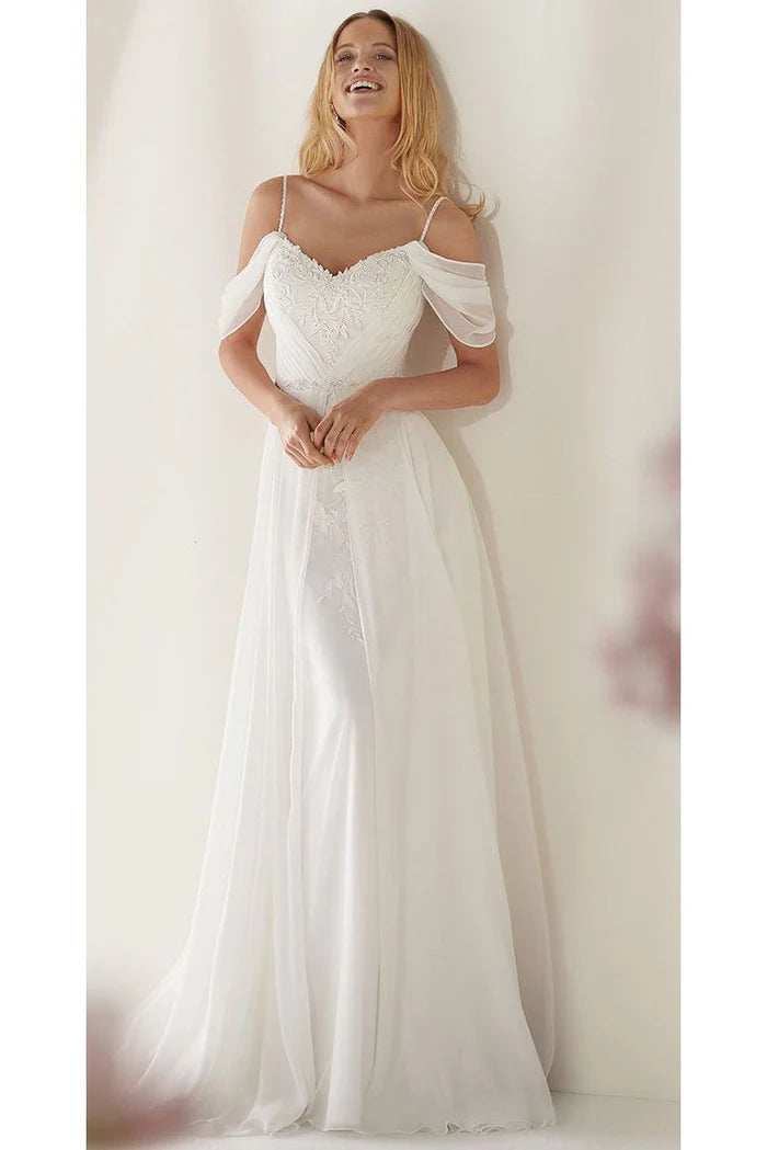 Spaghetti Straps Sweep Train Long Beach Wedding Dresses