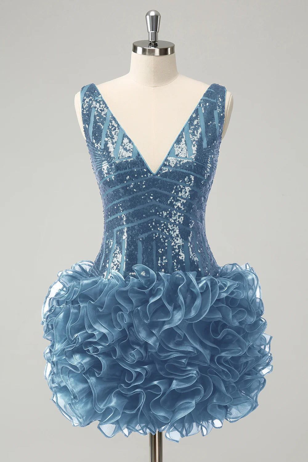 Glitter V Neck Sequins Homecoming Dress With Detachable Ruffles