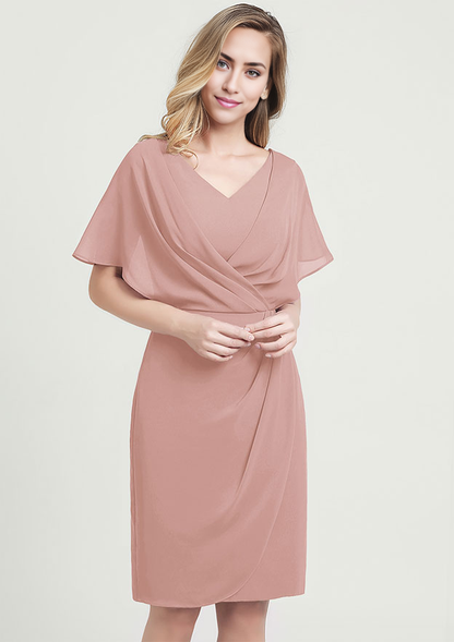 Chiffon Mother of the Bride Dress A-line V Neck Knee-Length With Ruffles