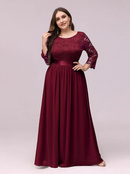 Elegant Round Neck A Line See-Through Lace Bridesmaid Dress