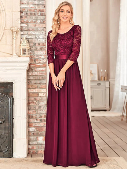 Elegant Round Neck A Line See-Through Lace Bridesmaid Dress