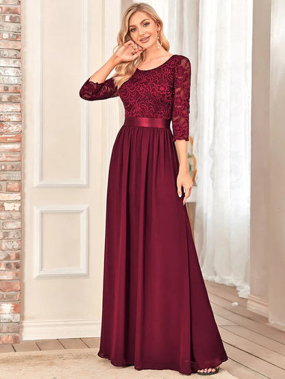 Elegant Round Neck A Line See-Through Lace Bridesmaid Dress