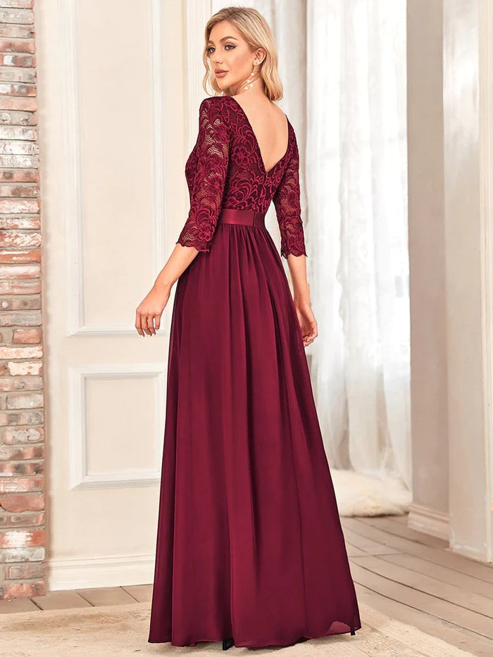 Elegant Round Neck A Line See-Through Lace Bridesmaid Dress