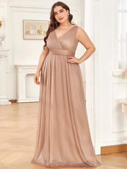 Maxi Double V Neck Floor Length Sparkly Wedding Guest Dress